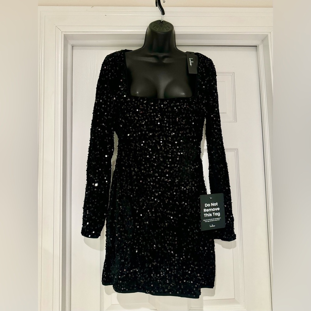 Lulus Marvelous Radiance Elegant Black Sequin Cutout Long Sleeve Mini Dress - Picture 5 of 9